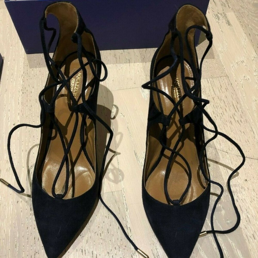 Aquazzura Suede Navy Christy Pump 75 US8 EUR39